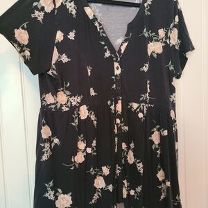 Torrid Black Floral Babydoll Top